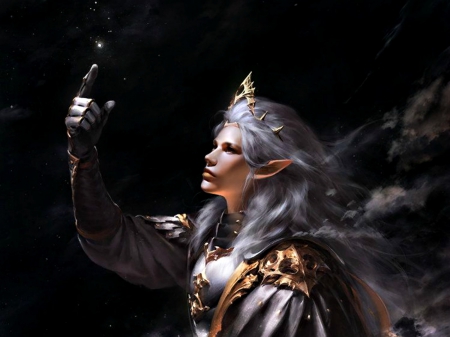 The light - woman, elf, girl, light, magical, fantasy, black, art, dark, game, legend of the cryptids