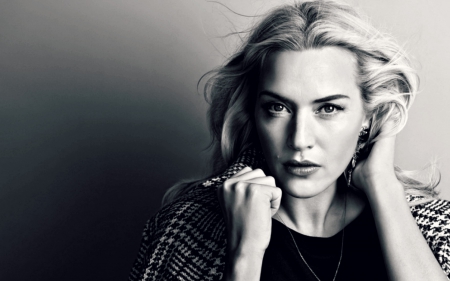 Kate Winslet - white, black, actress, kate winslet, blonde, girl, woman, blue