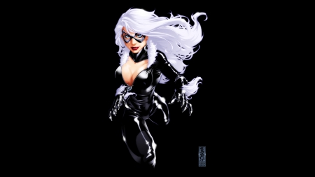 Black Cat - costume, black cat, comics, marvel comics, characters, black background