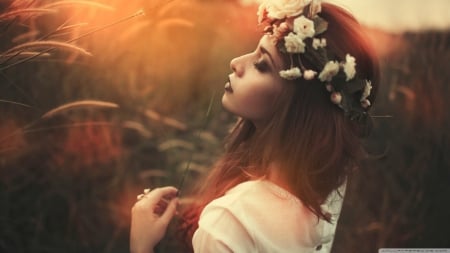 Bliss of Nature - beauty, beautiful, female, nature, woman, flower crown