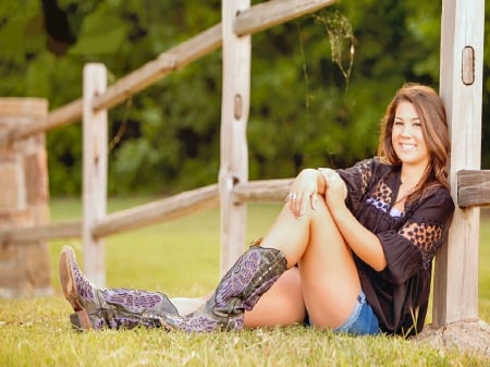 Leaning On The Fence - style, girls, western, women, models, fences, ranch, cowgirls, brunettes, rodeo, fun, female, boots, fashion