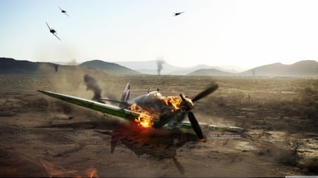 the crash - plane, landscape, crash, fire