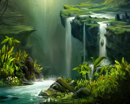 Fantasy Land - river, fantasy, waterfalls, trees