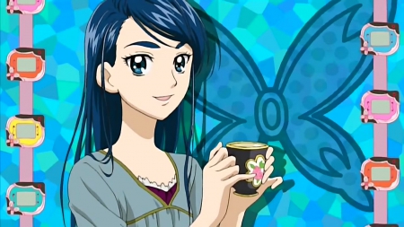 Minazuki Karen - nice, beauty, female, pretty cure, anime girl, precure, pretty, anime, blouse, cute, adorable, girl, long hair, lovely, cup, blue hair, kawaii, blue, beautiful, sweet, dress