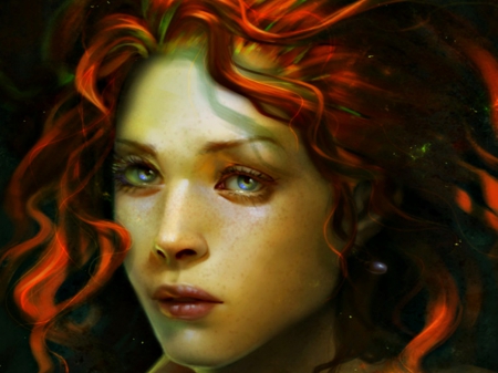 Little mermaid - girl, fantasy, redhead, mermaid, underwater, camilkuo, woman, femeie, face, little, art