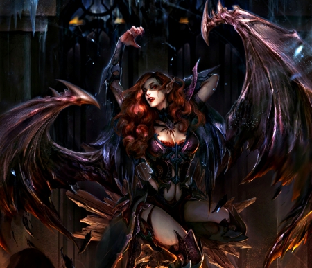 Vampire - woman, redhead, girl, wings, vampire, fantasy, zinnadu, game, legend of the cryptids