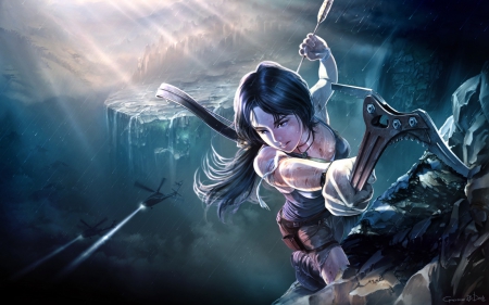 Lara Croft - woman, tomb raider, art, girl, game, blue, lara croft, fantasy