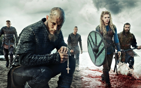 Vikings (2013â€“ ) - woman, actress, tv series, katheryn winnick, shield, vikings, man, actor, travis fimmel