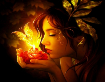 ~Love on Fire~ - creative pre-made, beautiful, digital art, models, weird things people wear, lovely, photomanipulation, love, girls, butterfly designs, fantasy, beloved valentines, fire, love four seasons