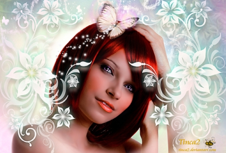 ~Miss Butterfly~ - pretty, butterflies, creative pre-made, beautiful, digital art, models, sparkles, weird things people wear, lovely, photomanipulation, flowers, girls, butterfly designs, fantasy, love four seasons