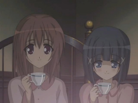 Night Tea - pretty, anime, kawaii, female, night, strawberry panic, nice, anime girl, girl, tea, lovely, sweet, aoi, bagisa, cute, pajamas, adorable, cup, chiyo