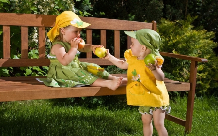 Friendship - kids, nature, yellow, green, photo