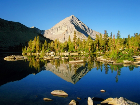 Arrow peak - lake, sky, landscape, mountain, trees, water, peak, serenity, nature, reflection, tranquil, beautiful, arrow