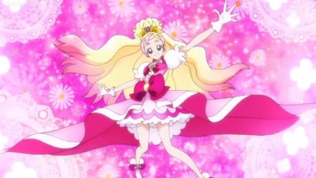 Cure Flora - pretty, anime, kawaii, female, blonde, blond hair, pink, long hair, cute flora, blond, nice, anime girl, girl, blonde hair, lovely, sweet, pretty cure, precure, cute, adorable, maigcal girl