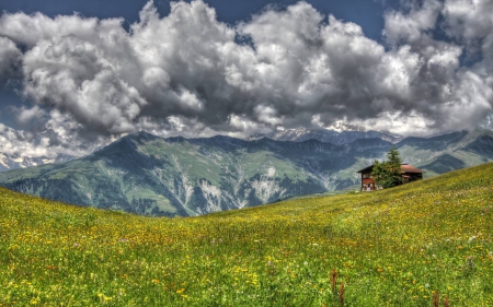 mountains - mountains, cool, field, fun, nature