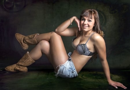 My Pose - women, fun, female, boots, fashion, models, brunettes, western, girls, cowgirls, style, cutoffs