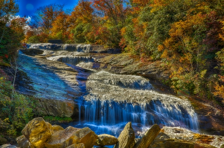 Waterfall - autumn, trees, stream, moss, mountains, waterfall, rocks, nature, forest, river