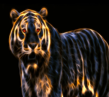 Fractal tiger - abstract, animal, feline, digital, tiger, fractal, red eyes, wildlife