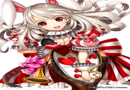 White Rabbit - white, rabbit, girl, game, card, long hair, cute, cg