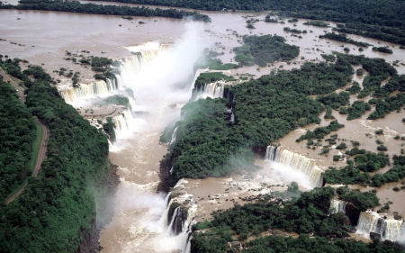 iquassu falls - tree, iquassu, waterfall, road