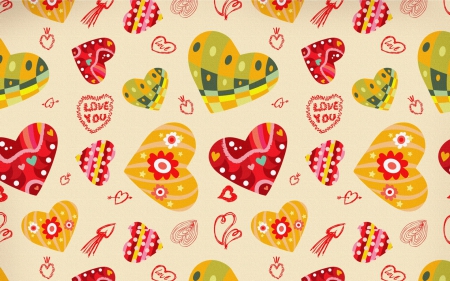 Happy Valentine's Day! - red, wall, yellow, love you, valentine, word, heart, texture, green