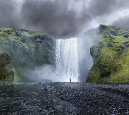 Waterfall - nature, alone, landscape, beautiful, water, green, waterfall