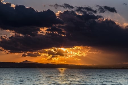 Sunset - landscape - lake, sunset, landscape, clouds