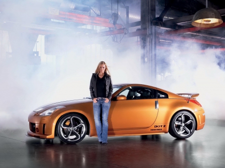 Attitude - sports car, blonde, jeans, model