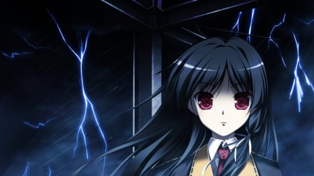 ÏŸ Alone With The Lightning ÏŸ - storm, rain, lightning, wind, windy, anime, anime girl