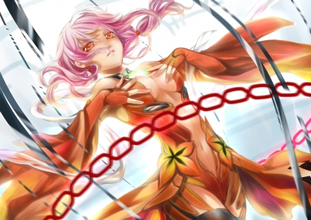 Yuzuriha Inori - anime, guilty crown, girl, pink, orange, yuzuriha inori, kingchenxi, manga, chains