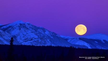 Full Moon over Snow-covered Mountain