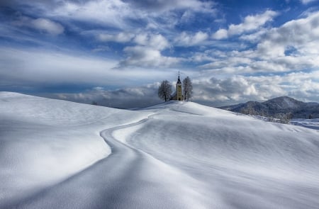 Fresh Snow - winter, nature, church, snow