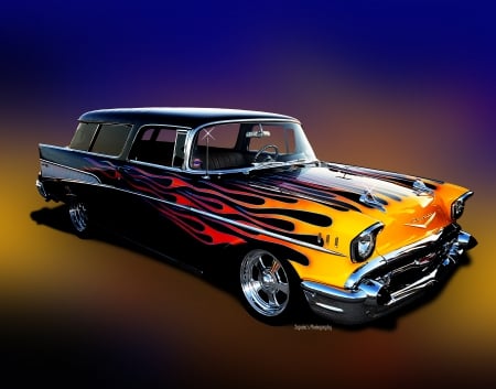 57 wagon - wagon, cars, flame, chevy