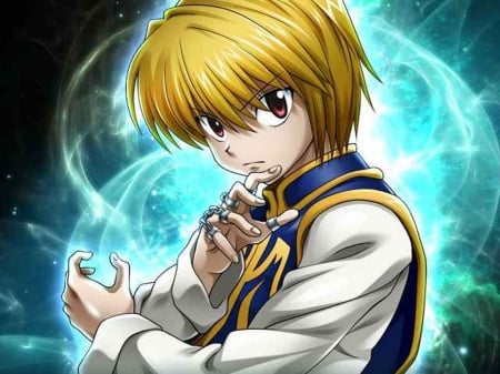 Chain User - pretty, magic, point, evil, closeup, hunter x hunter, gloom, blond, nice, kurapika, creep, red eyes, pointing, close up, anime, blue, blonde, guy, blond hair, gloomy, boy, male, short hair, splendid, gorgeous, kurapica, chain, beautiful, fingers, blonde hair, cool, lovely, sweet, handsome, hand, sinister, awesome, close