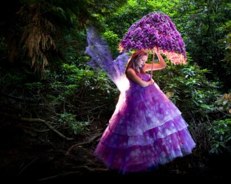 Purple Dress - purple, umbrella, woman, dress