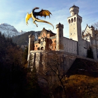 Dragon Flying Over Neuschwanstein Castle, Germany