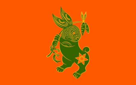 Chinese Zodiac ~ Rabbit - chinese, animal, fantasy, zodiac, zune, orange, green