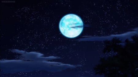 KC: Blue Moon - beauty, nice, sky, magic, kantai collection, glowing, dark, pretty, cloud, anime, scene, moon, night, kantai, lovely, glow, blue, beautiful, scenery, sweet