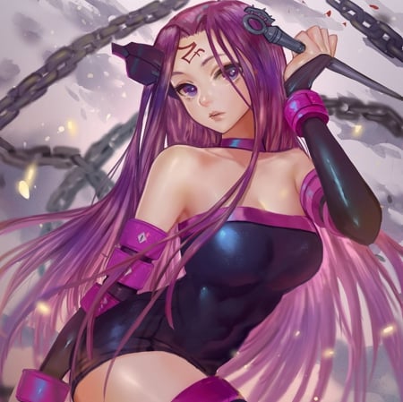 Rider - beauty, nice, hot, chain, female, anime girl, pretty, anime, rider, sexy, girl, long hair, purple hair, lovely, fate stay night, beautiful, purple sweet