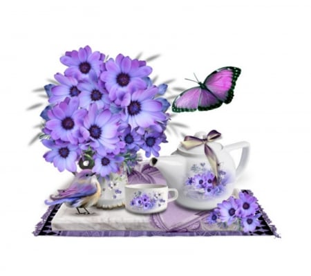 LILAC - LILAC, BIRD, BUTTERFLY, FLOWERS