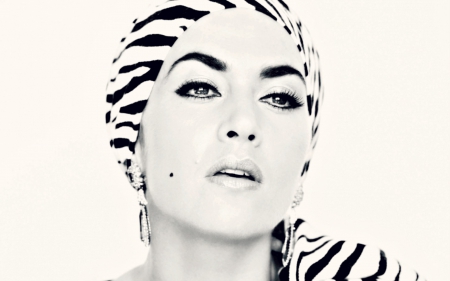 Kate Winslet - woman, actress, girl, kate winslet, scarf, black, face, white, blue, retro