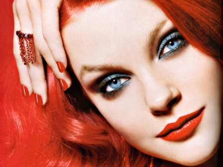 Jessica Stam - girl, beauty, orange, Jessica Stam, make-up, redhead, woman, model, femeie, face, blue eyes