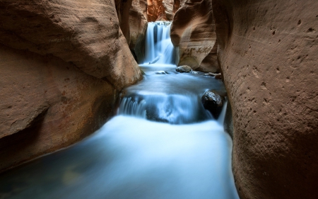 Waterfall in a Canyon - Canyon, Rocks, Nature, Waterfall