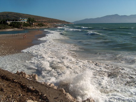 Waves - white, sky, beach, blue, sea