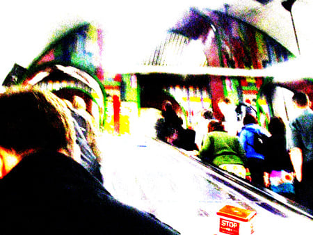 Time for work - colours, people, london, escalators, underground