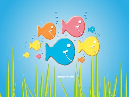 Smiley Fish - fish, smiley, bubbles, reeds