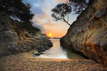 Costa Brava at Sunrise, Spain - nature, spain, landscape, mountains, sunrise