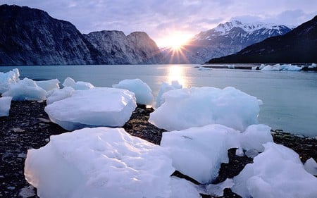 Ice Bolders Mountain Lake  - lake, nature, landscape