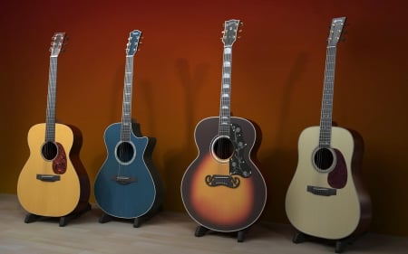 Four guitars - 1920x1200, background, cool, acoustic guitars