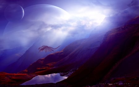 Dragon Mountains - dragon, mountains, sky, blue